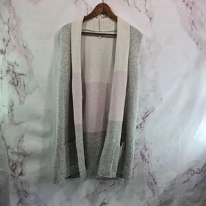 Benedetta B Sweater Vest Womens Large Gray Pink Wool Long Duster Open Front